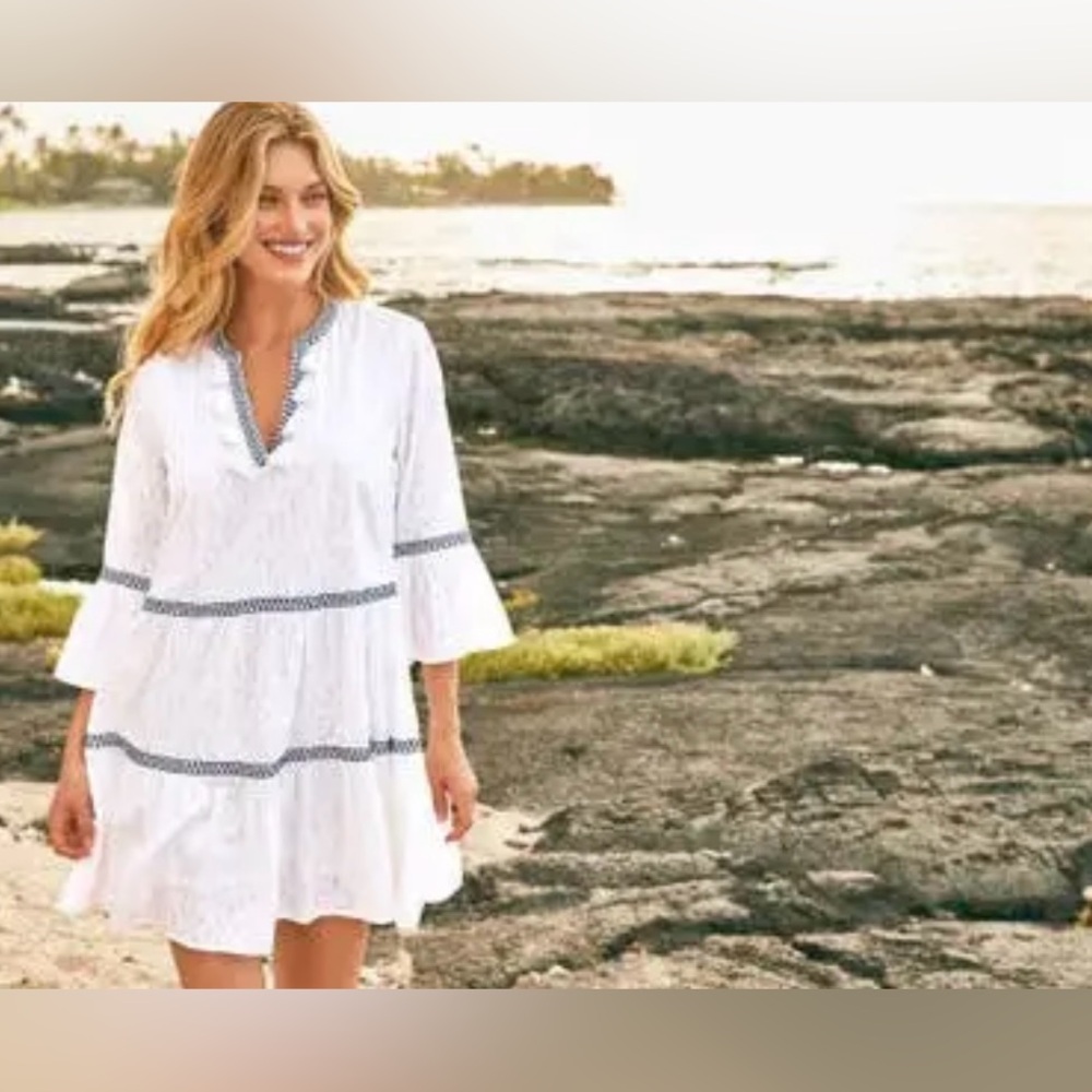 NWOT Tommy Bahama Embroidered Tassel V-Neck Cotton Tunic Dress Size S - Picture 3 of 10